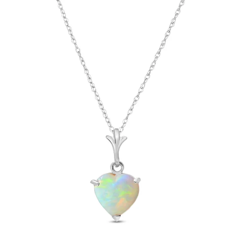 0.65 Carat 14K Solid White Gold Necklace Natural Heart Opal