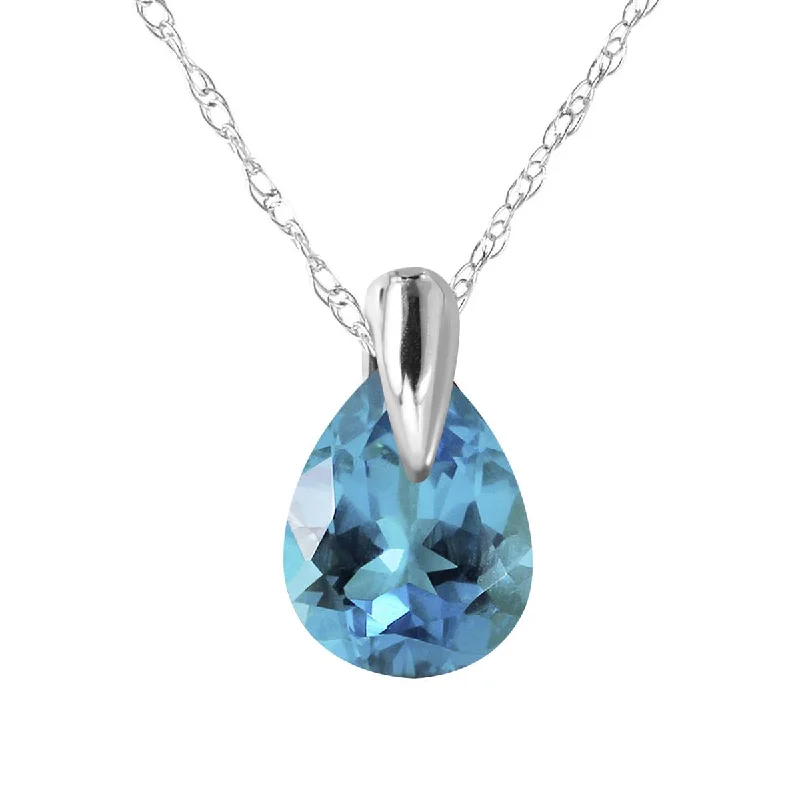 0.68 Carat 14K Solid White Gold Necklace Natural Blue Topaz