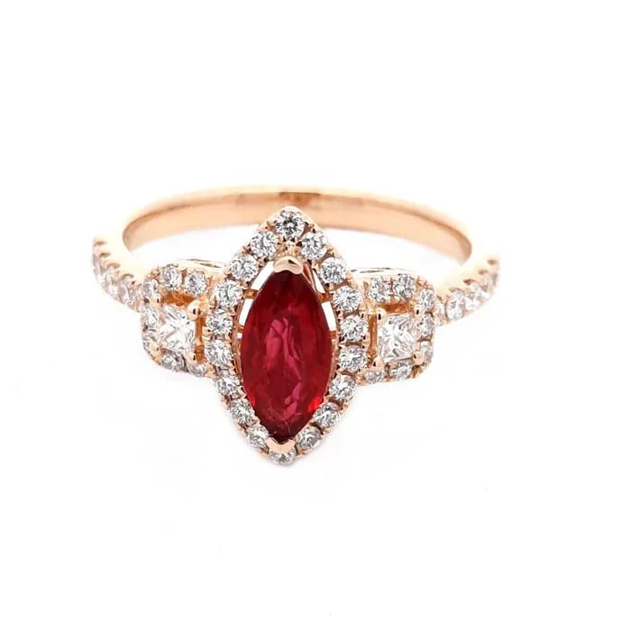 Mountz Collection Marquise Ruby and Diamond Halo Ring in 14K Yellow Gold