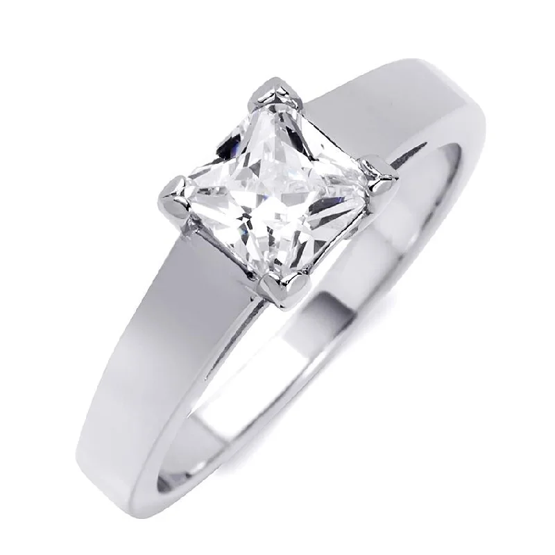 1.00 CT Princess Cut Solitaire Engagement Ring Sterling Silver