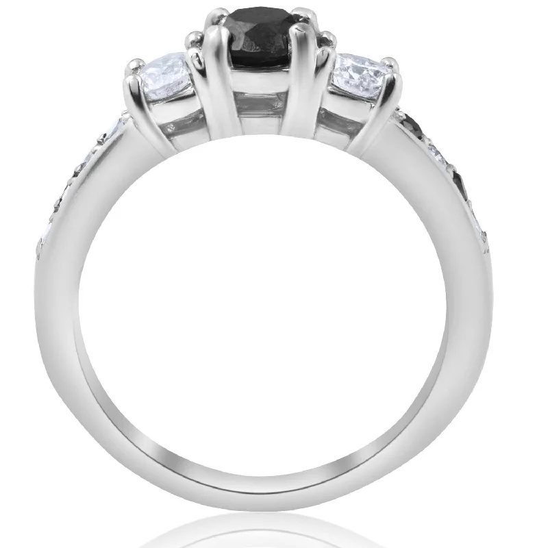 1 1/4CT Black & White Diamond Engagement 3-Stone Ring White Gold