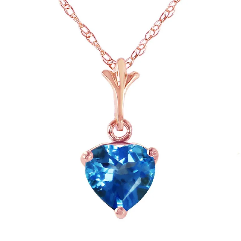 1.15 Carat 14K Solid Rose Gold Proud Heart Blue Topaz Necklace