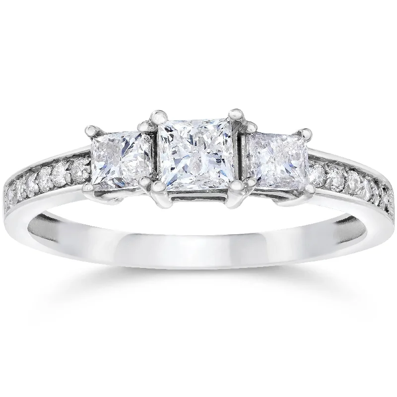 1/2ct Three Stone Princess Cut Diamond Engagement Ring White Gold