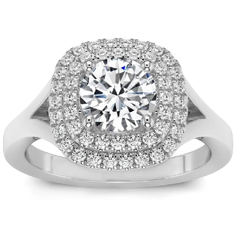 1 3/4Ct TW Double Cushion Halo Diamond Engagement Ring Lab Grown Gold