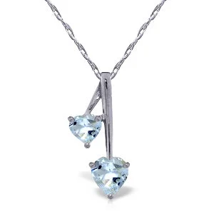 1.4 Carat 14K Solid White Gold Hearts Necklace Natural Aquamarine