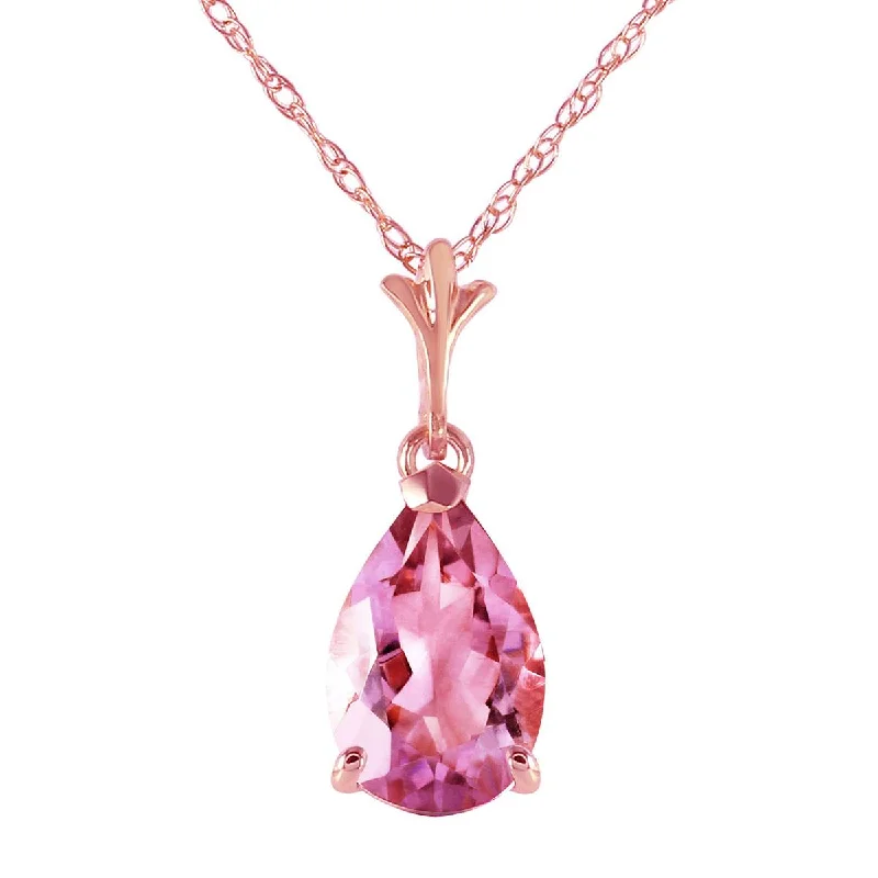 1.5 Carat 14K Solid Rose Gold Pear Pink Topaz Necklace