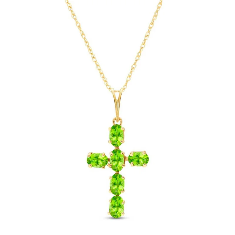 1.5 Carat 14K Solid Yellow Gold Cross Necklace Natural Peridot