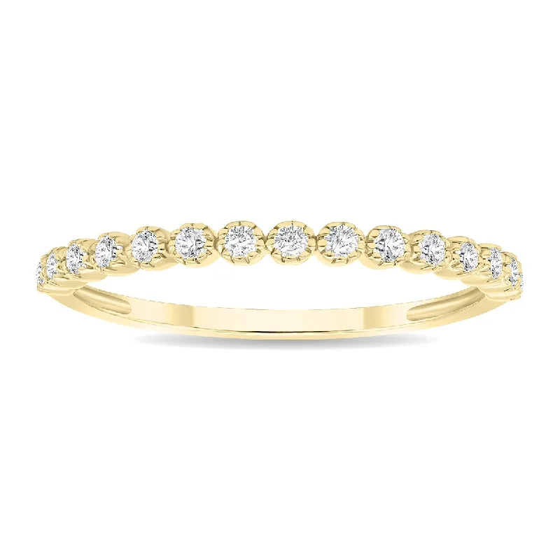 1/5 Carat TW Beaded Crown Setting Diamond Wedding Band in 10K Yellow Gold (Wedding, Stackable or Fashion Ring)