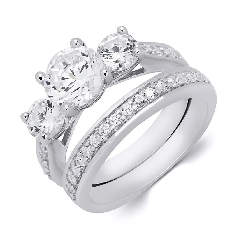 1.50 Ct Round Cut Bridal Engagement Ring Set Sterling Silver