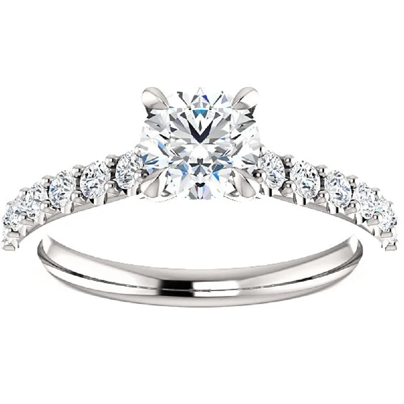 1 Ct Round Diamond Engagement Ring White Gold Prong Set Single Row