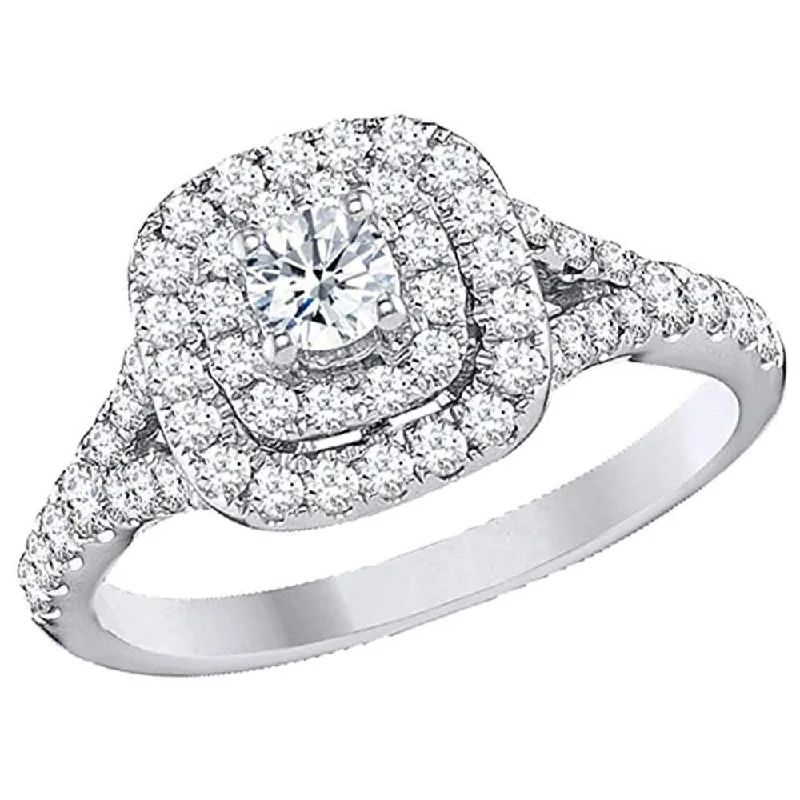 1 Ct TDW Diamond Engagement Ring Double Cushion Halo White Gold