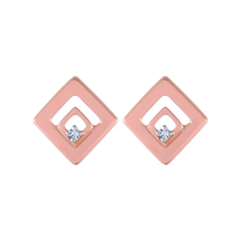 14k (585) Rose Gold And Diamond Stud Earrings For Women