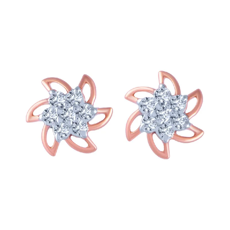 14k (585) Rose Gold And Diamond Stud Earrings For Women