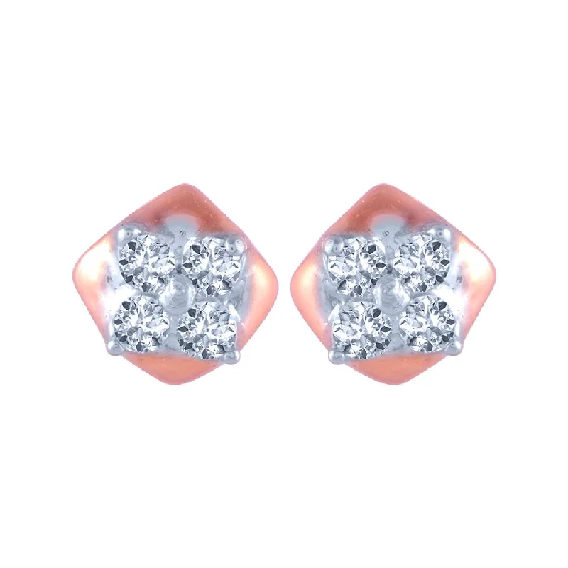 14k (585) Rose Gold And Diamond Stud Earrings For Women