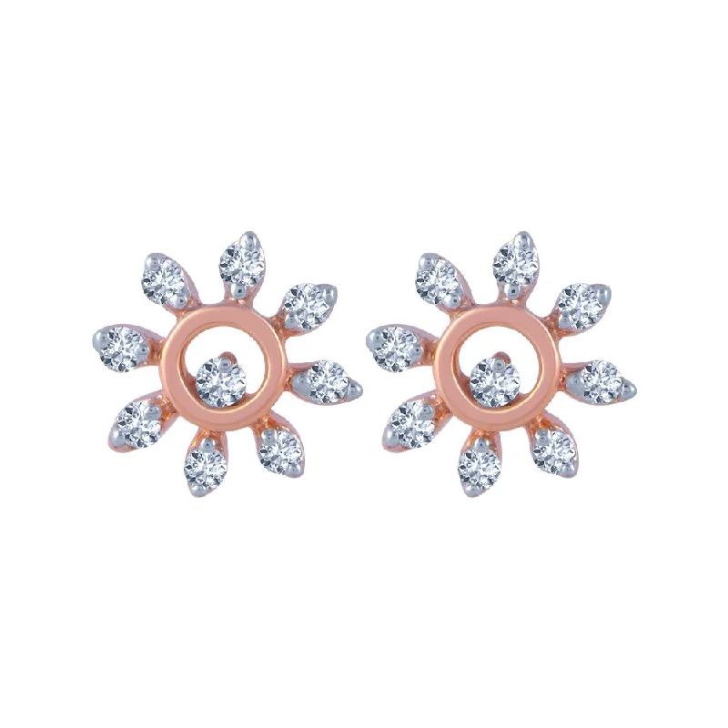 14k (585) Rose Gold And Diamond Stud Earrings For Women