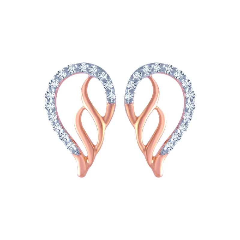 14k (585) Rose Gold And Diamond Stud Earrings For Women