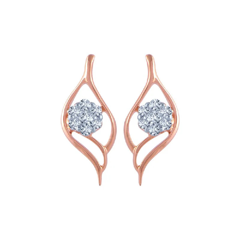 14k (585) Rose Gold And Diamond Stud Earrings For Women