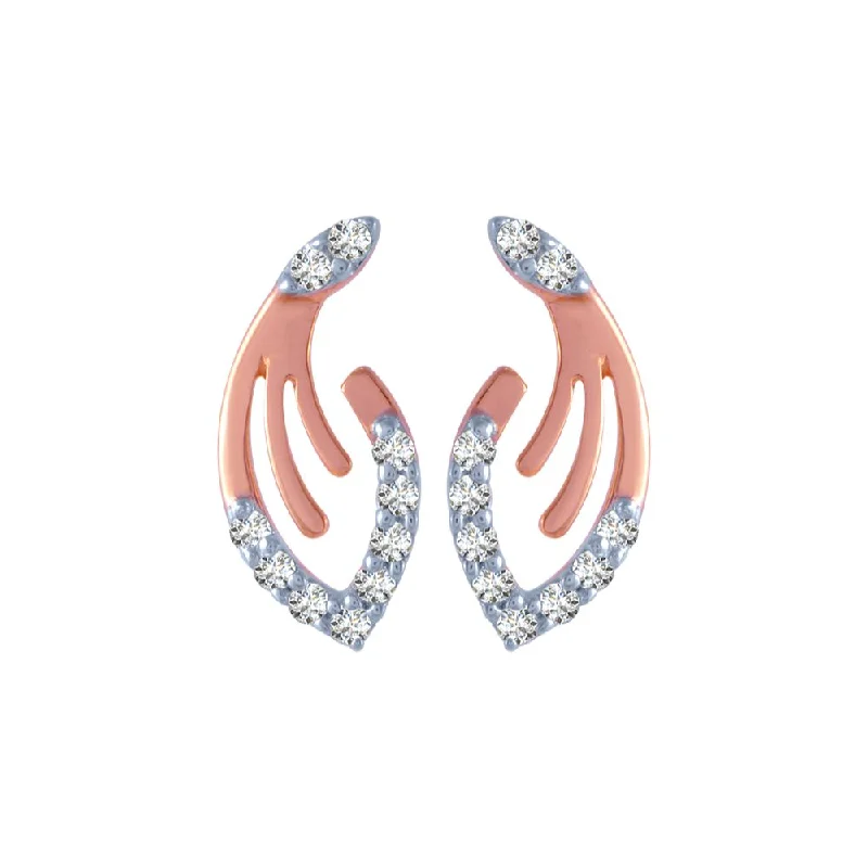 14k (585) Rose Gold And Diamond Stud Earrings For Women