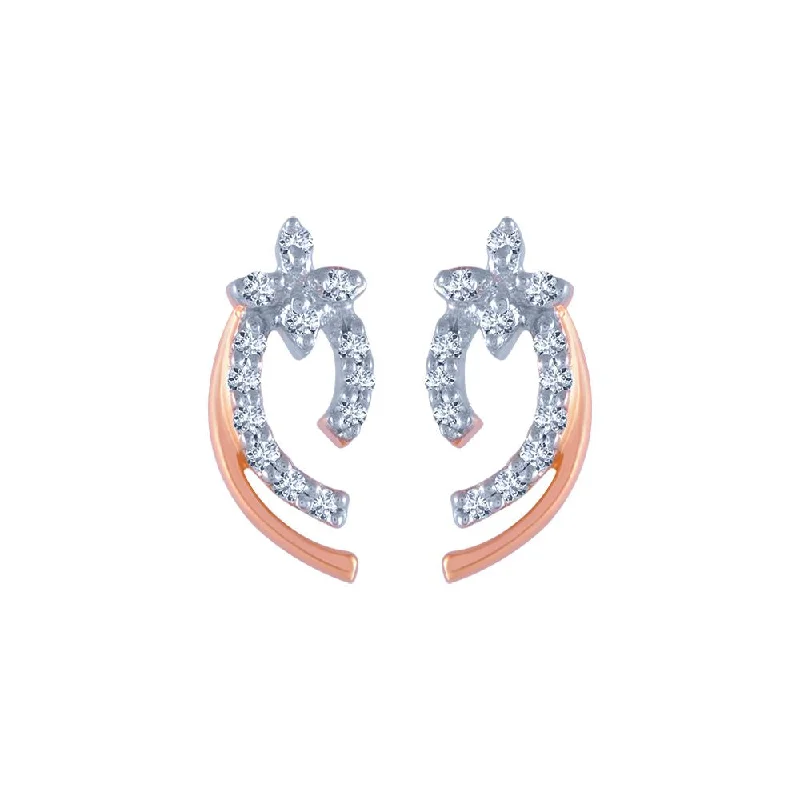 14k (585) Rose Gold And Diamond Stud Earrings For Women