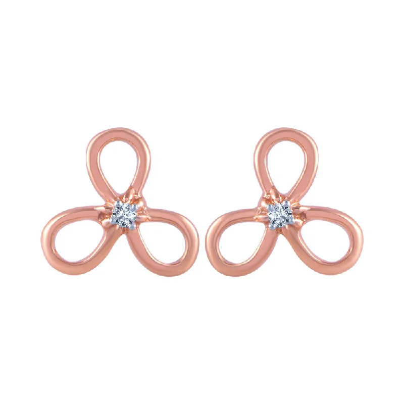 14k (585) Rose Gold And Diamond Stud Earrings For Women