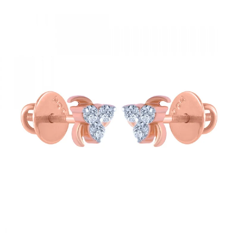 14k (585) Rose Gold And Diamond Stud Earrings For Women