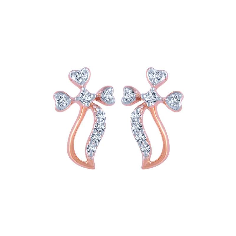 14k (585) Rose Gold And Diamond Stud Earrings For Women