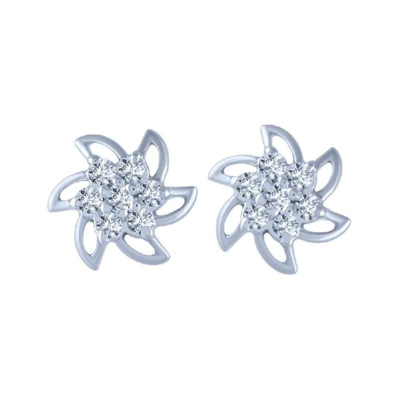 14k (585) White Gold And Diamond Stud Earrings For Women