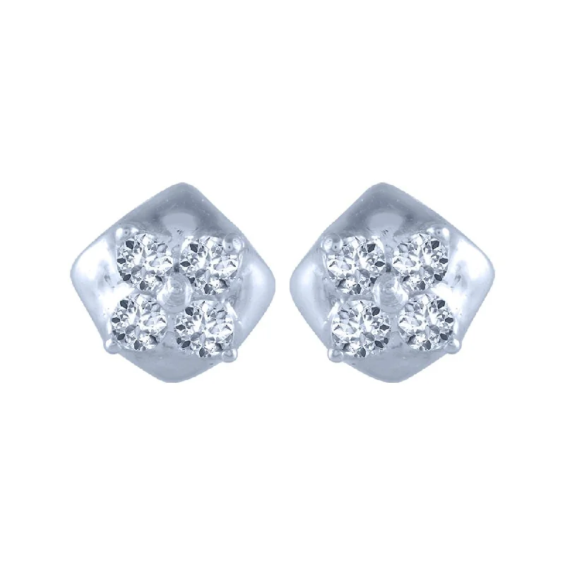 14k (585) White Gold And Diamond Stud Earrings For Women