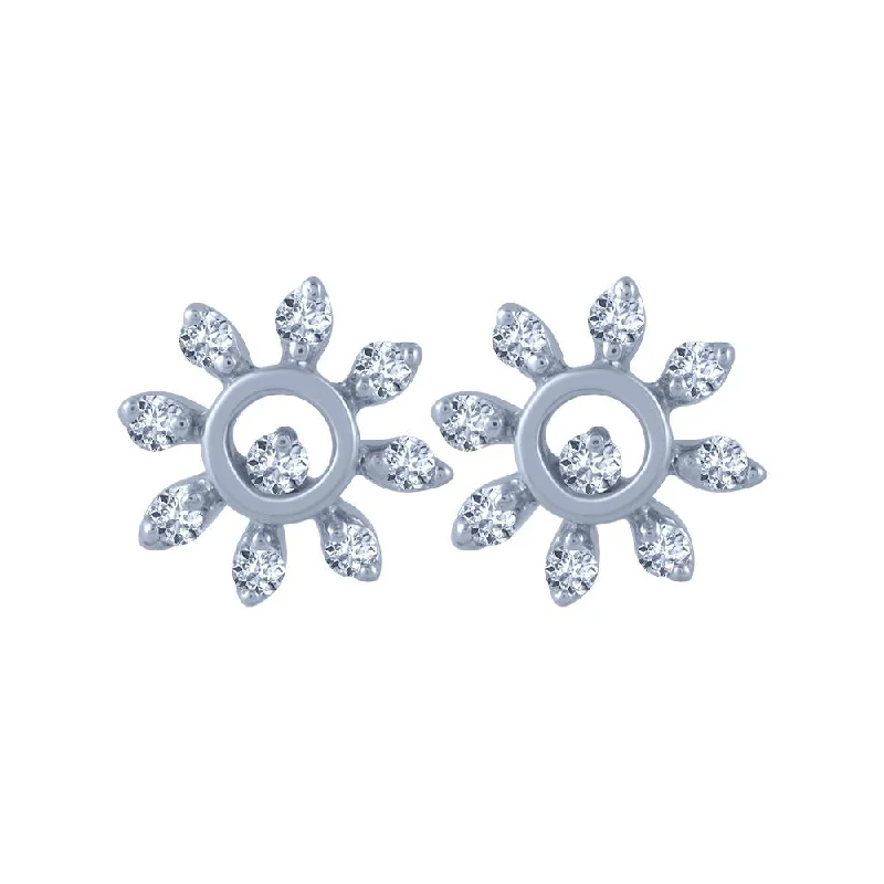 14k (585) White Gold And Diamond Stud Earrings For Women