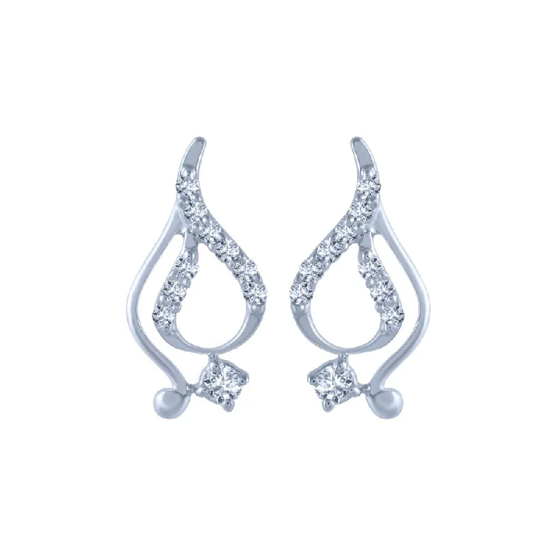 14k (585) White Gold And Diamond Stud Earrings For Women