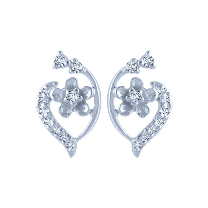 14k (585) White Gold And Diamond Stud Earrings For Women