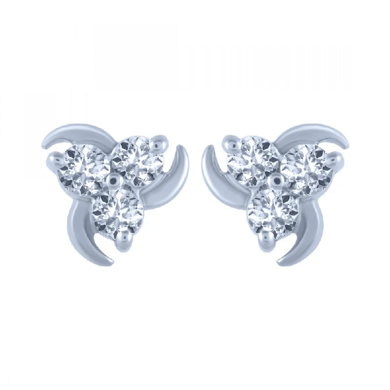 14k (585) White Gold And Diamond Stud Earrings For Women