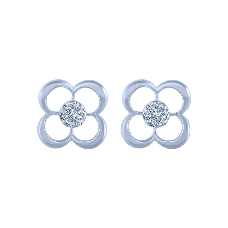 14k (585) White Gold And Diamond Stud Earrings For Women