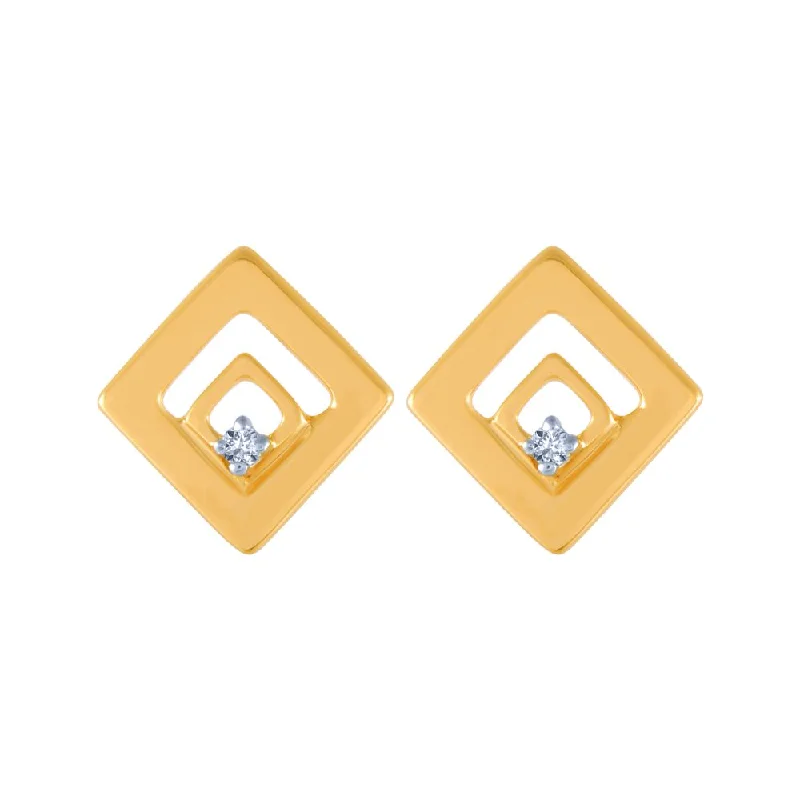 14k (585) Yellow Gold And Diamond Stud Earrings For Women