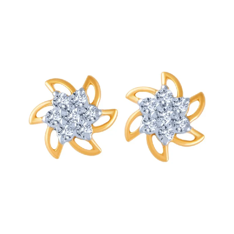 14k (585) Yellow Gold And Diamond Stud Earrings For Women