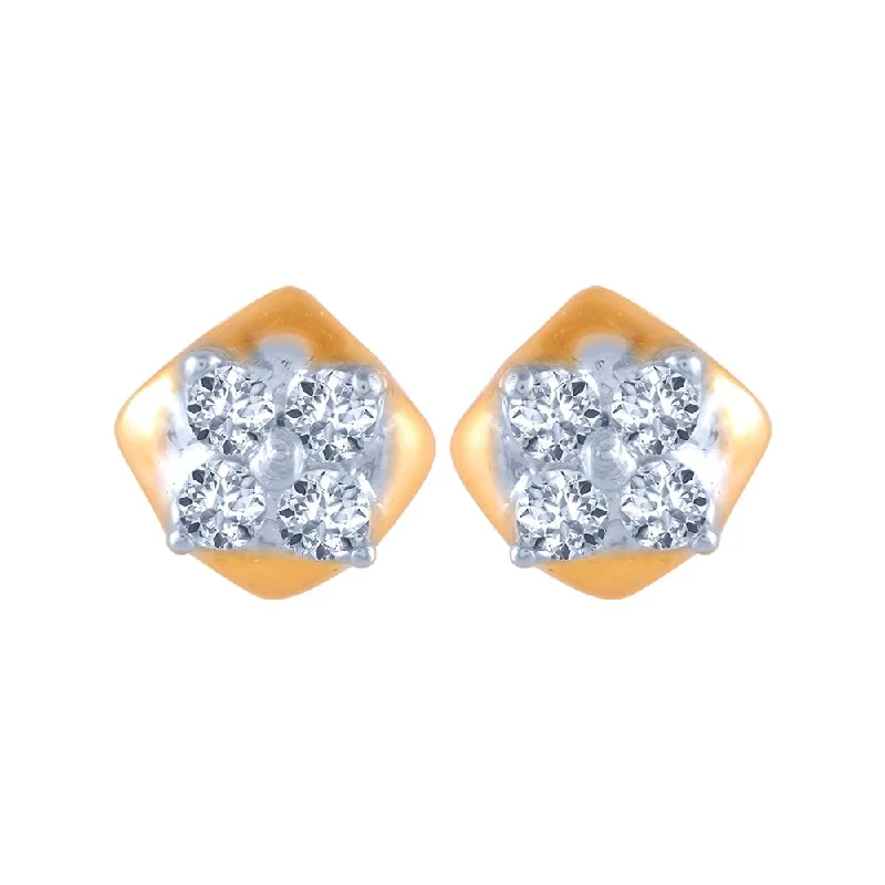 14k (585) Yellow Gold And Diamond Stud Earrings For Women