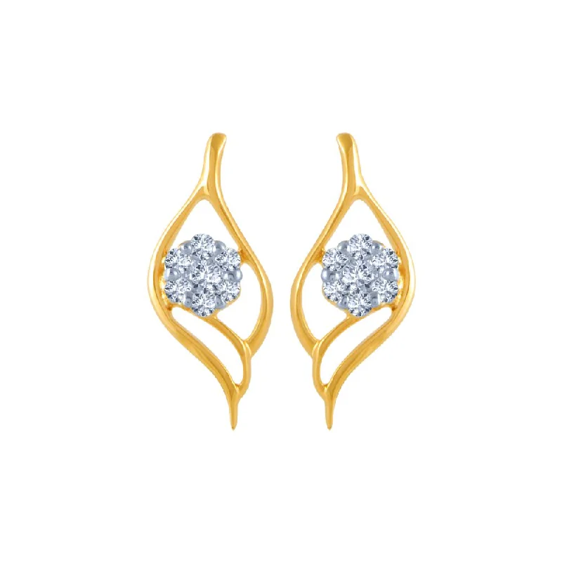 14k (585) Yellow Gold And Diamond Stud Earrings For Women