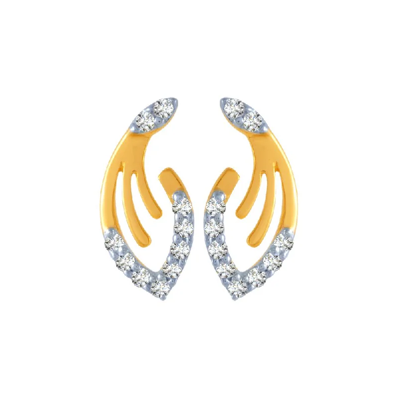 14k (585) Yellow Gold And Diamond Stud Earrings For Women