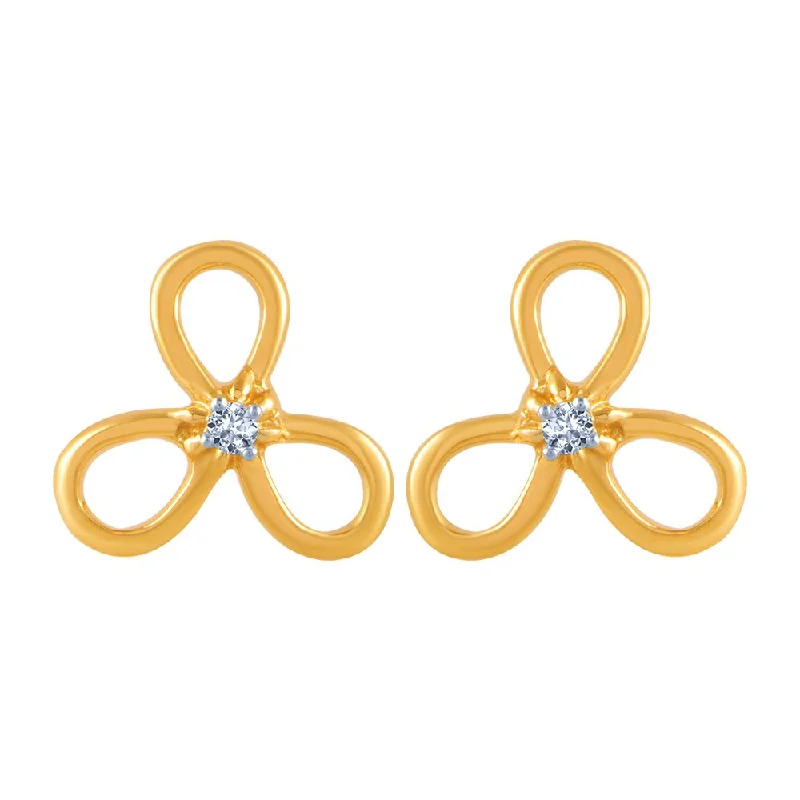 14k (585) Yellow Gold And Diamond Stud Earrings For Women