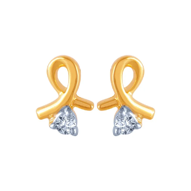 14k (585) Yellow Gold And Diamond Stud Earrings For Women