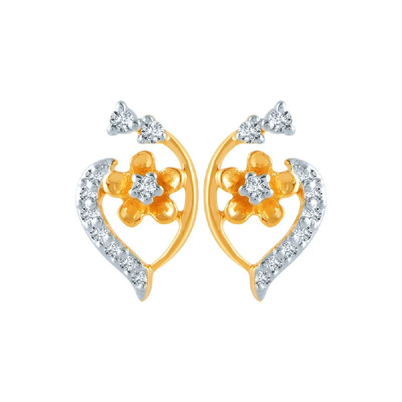 14k (585) Yellow Gold And Diamond Stud Earrings For Women