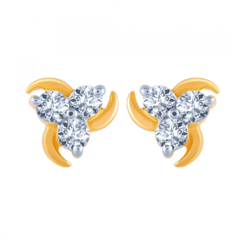 14k (585) Yellow Gold And Diamond Stud Earrings For Women