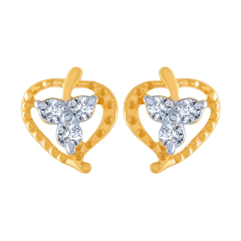 14k (585) Yellow Gold And Diamond Stud Earrings For Women