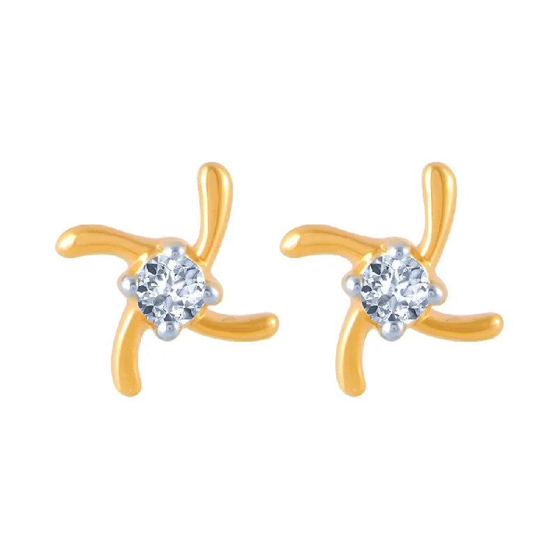 14k (585) Yellow Gold And Diamond Stud Earrings For Women