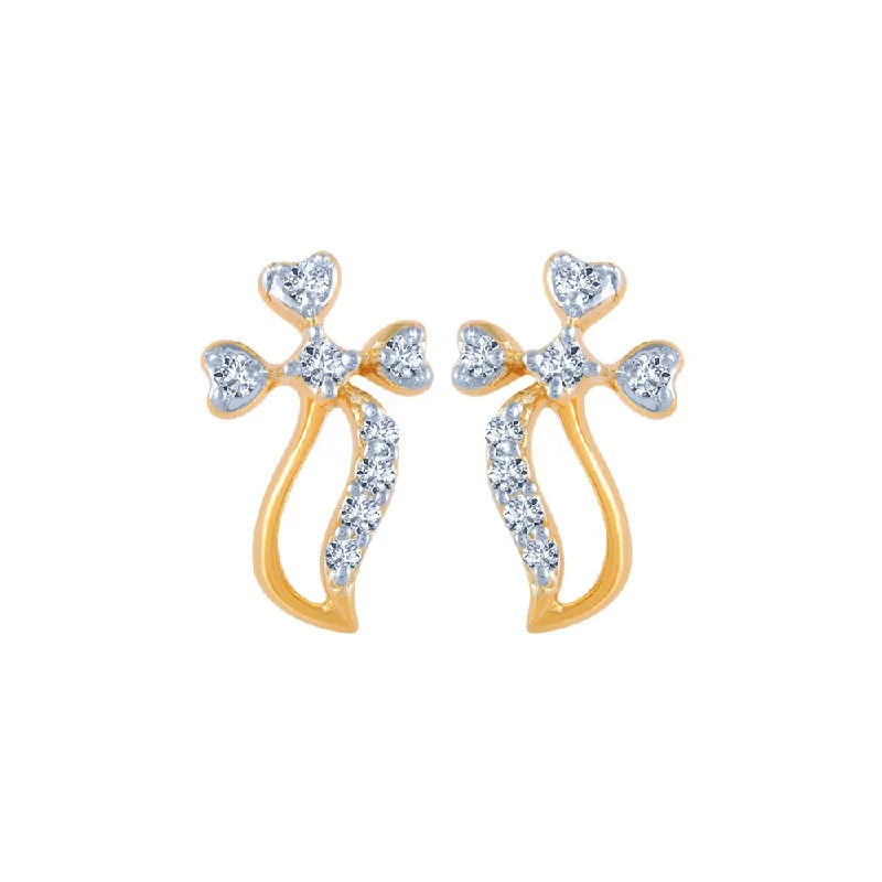 14k (585) Yellow Gold And Diamond Stud Earrings For Women