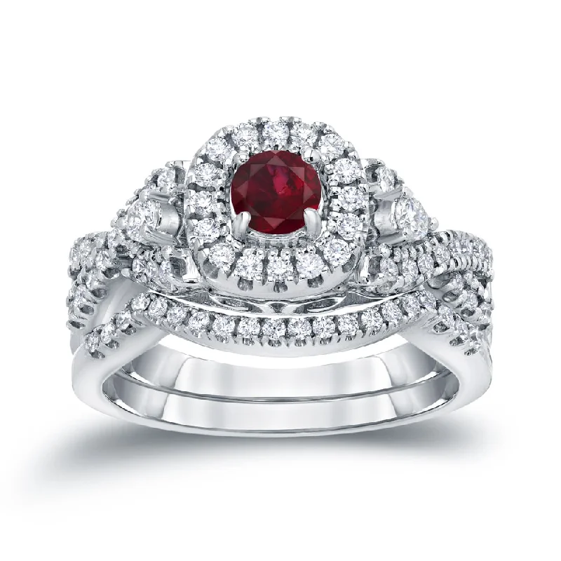 14k Gold 1/4ct Ruby and 1/2ct TDW Diamond Braided Infinity Engagement Ring Set by Auriya