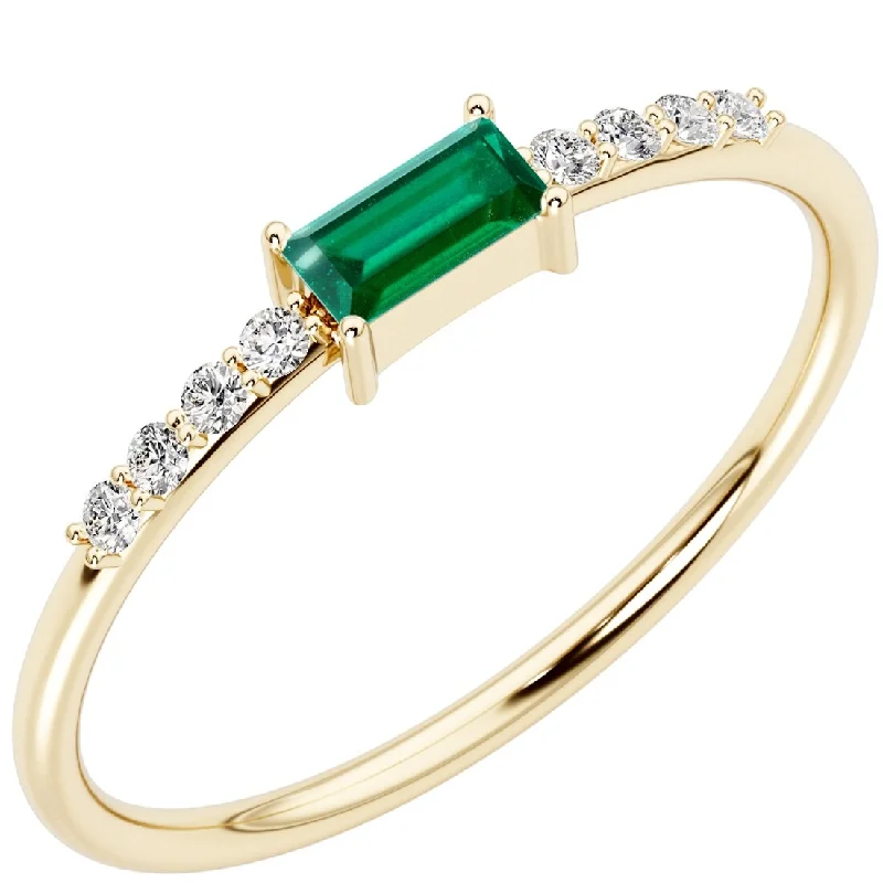 14k Gold Plated Sterling Silver 1.06 ct Emerald and Lab Diamond Stackable Ring