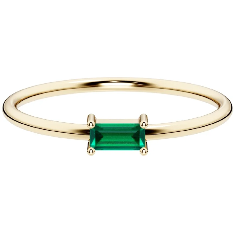 14k Gold Plated Sterling Silver 1 ct Baguette Emerald Ring