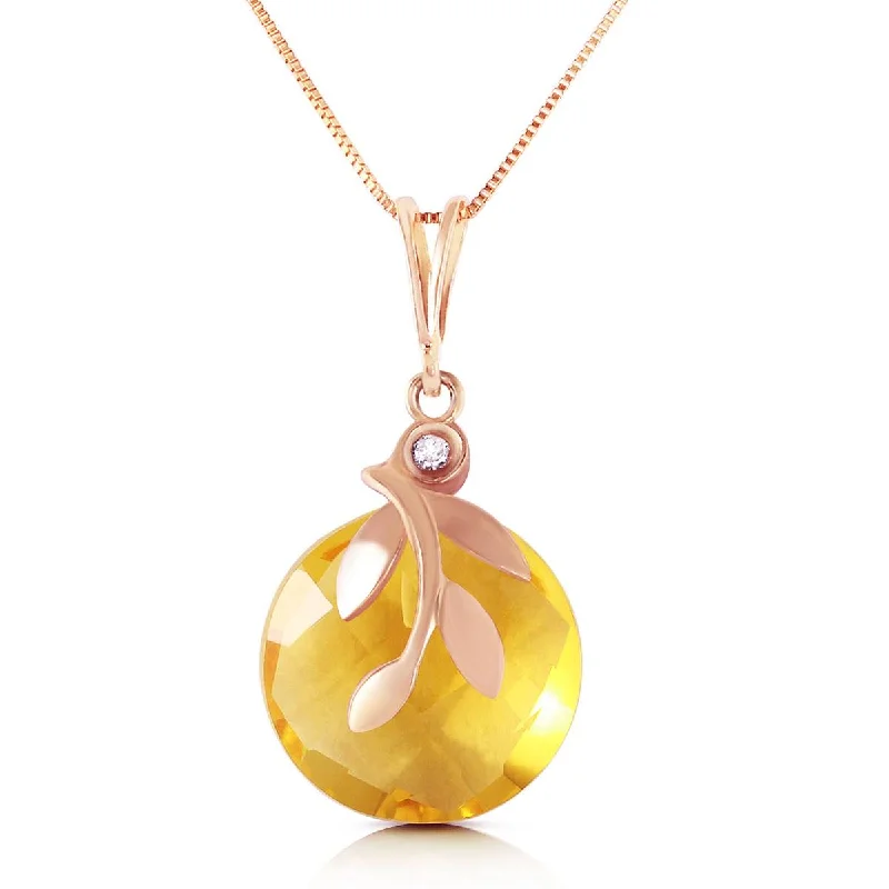 14K Solid Rose Gold Necklace w/ Checkerboard Cut Citrine & Diamond