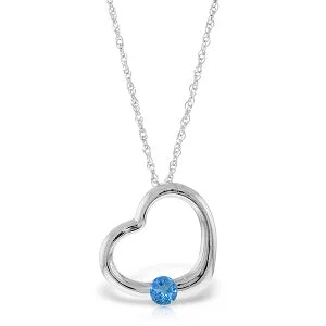 14K Solid White Gold Heart Necklace w/ Natural Blue Topaz